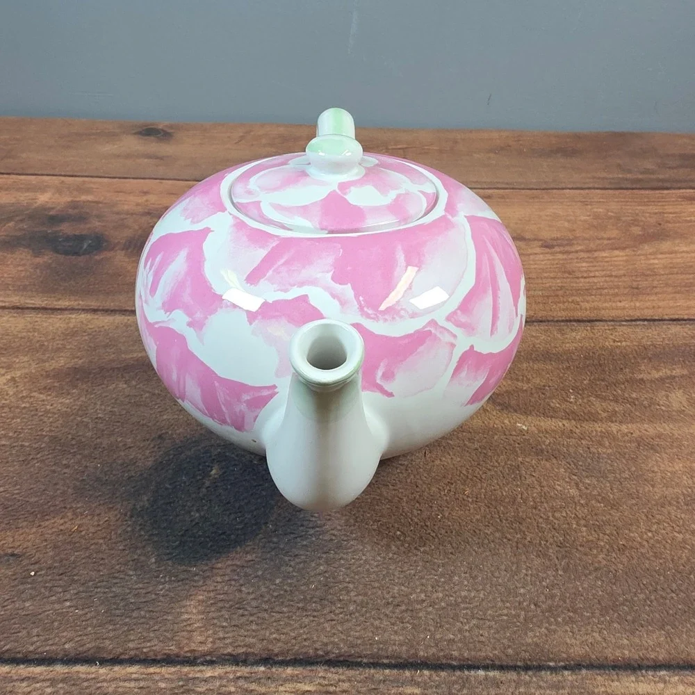 Porta Teapot Raul Da Bernarda 1992 Pink Green Excellent Floral Ceramic Portugal